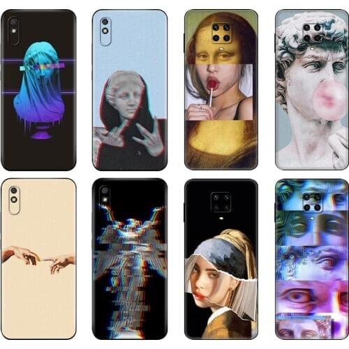 Black tpu Case For Xiaomi Redmi 7A 8 8A 9 9A 9C Case Redmi Note 8T 8 Pro T Note 9 9S 9Pro Alternative David Mona Lisa statue art
