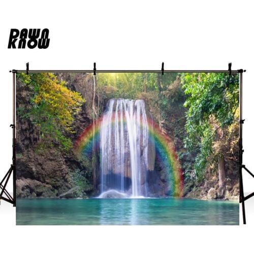 DAWNKNOW Waterfall Rainbow Photography Background Forest Wedding Photo Shoot Backdrops For Children Photo Studio Customize G581