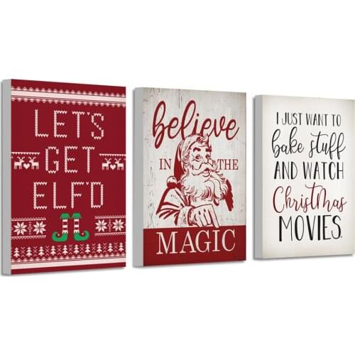 Cartoon Christmas Santa Believe in The Magic Decorative Wall Art Canvas Print Posters Canvas Paintings Kids Room Wall Home Decor