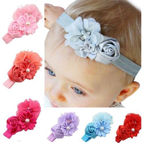 Wholesale 10PCS/Lot 2019 Fancy Baby Girls Pearl Satin Flower Pattern Elastic Headband Hairband Hair Accessories