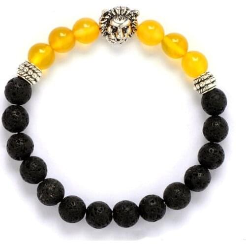 Druzy Electroplating Lion Head Drum Beads 8mm Natural Stone Volcanic Stone Yellow Agates Bead Bracelet Fine Jewelry