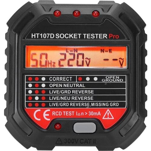Electric Socket Tester Outlet Tester Voltage Detector Breaker Finder LCD Digital Display EU Plug HT107D