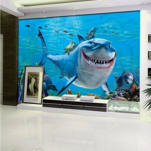 Photo wallpaper fish underwater world 3D stereo background wall lobby mural living room children room wallpaper