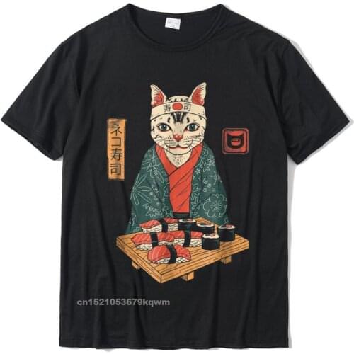 Cute Neko Sushi Bar T-Shirt Men T Shirts Camisas Hombre Cosie Coupons Cotton Tops Tees Casual For Men