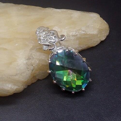 Gemstonefactory Jewelry Big Promotion 925 Silver Trendy Rainbow Fire Topaz Women Ladies Mom Gifts Necklace Pendant 20213959