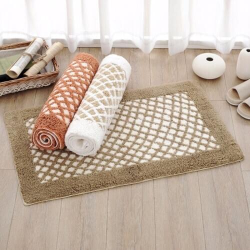 Cotton Chenille Floor Mats Soft Small Rhombus Pattern Foot Pad Non-slip Mat Door Mat Kitchen Home Absorbent Carpet Rug