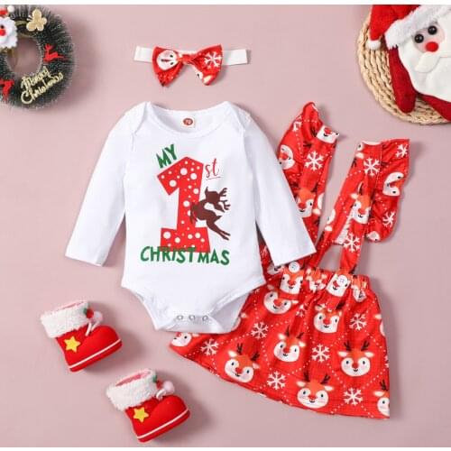 Ma&Baby 0-24M My 1st Christmas Newborn Baby Girl Clothes Set Long Sleeve Deer Romper Ruffles Skirts Outfits Xmas Costume