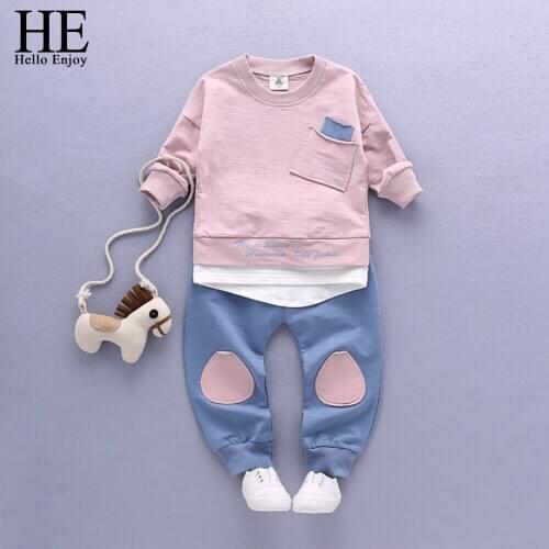 HE Hello Enjoy Kids Boys Clothes Set Newborn Kids Baby Boy Clothes Autumn T-shirt Tops+Long Pants Outfits Childrens Tracksuits
