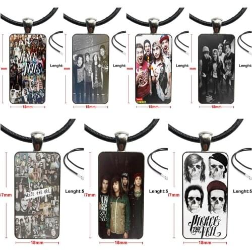 Beautiful Pierce The Veil For Women Gift Glass Cabochon Choker Pendant Rectangle Necklace Steel Color Jewelry