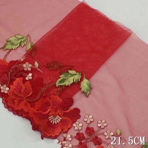 10m Red Embroidered Lace Trim Sewing Mesh Floral Mesh Net Fabric Trimmings Handmade Clothing Accessories Underwear Bra 21.5cm