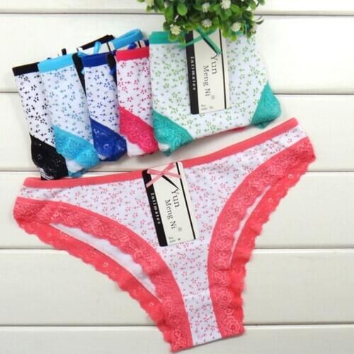 Lot 12 PCS Comfortable Underwear Women Cotton Low Rise Brief Cute Print Bow Soft Briefs Ladies Panties Knickers for Women Girls