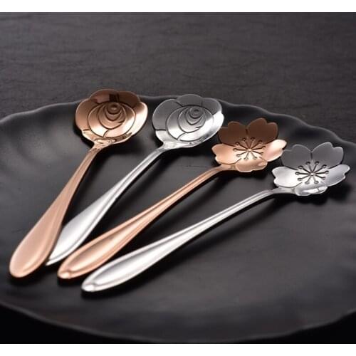 6pcs Creative Stainless Steel Flower Spoons Mixing Spoon Coffee Spoon Sets Dessert Ice Cream Tableware Decoration Sakura Rose