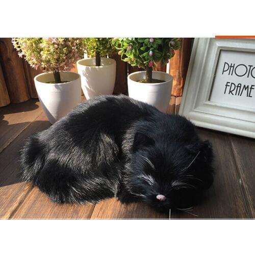Small cute simulation black cat toy polyethylene & furs sleeping cat model gift about 21x17cm 2353