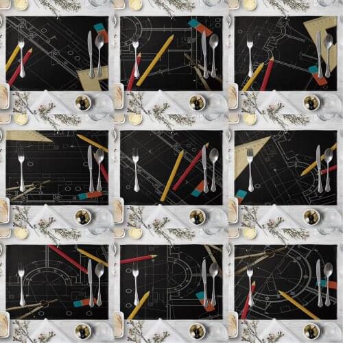 Fashion Print Rectangle Cotton Linen Western Style Table Pad Cut Mats Placemat for Dinner Kitchen Table 40x30cm