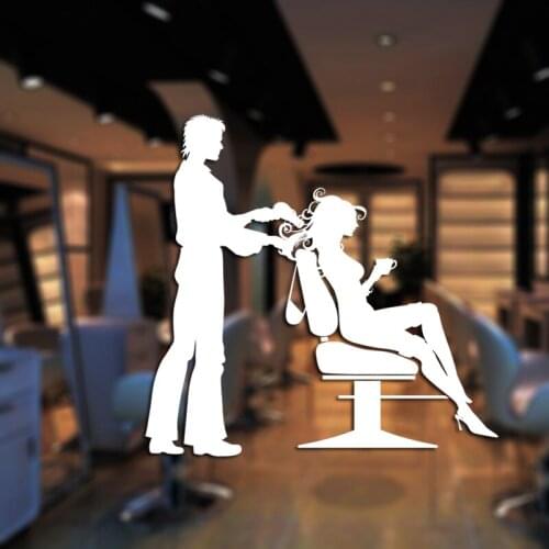 Hairdresser Sex Girls Lady Hair Salon Name Wall Sticker Hair Cutting Wall Decal Hairdressing Shop Window Decoration M0041