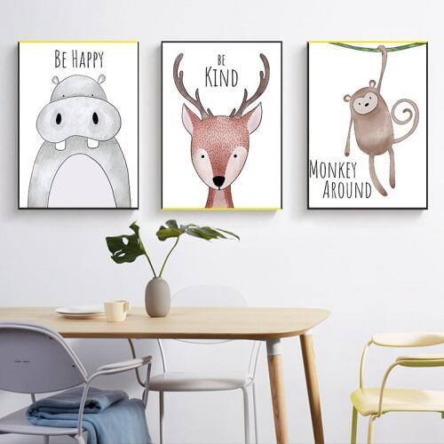 Cartoon Animal Wall Art Painting Printing Prints Poster Decoration Animal Childs room kindergarten Nursing School Wall Picture
