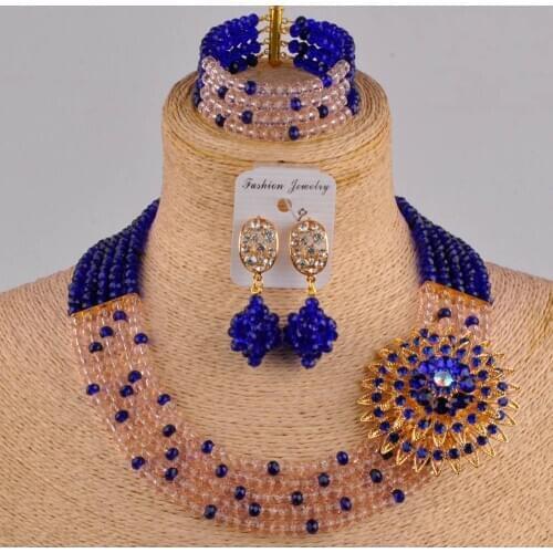 Delicate charming beaded jewelry royal blue peach women nigerian wedding african beads jewelry set ABC1022