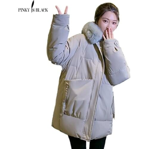 PinkyIsBlack 2021 New Short Hooded Parkas With Fur Winter Jacket Women Casual Thick Cotton Padded Outwear Winter Coat Women