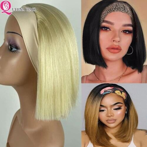 Headband Wig Human Hair Straight Ombre Humain Hair Wigs For Women 613 Blonde Head Band Wig Remy 180 Brazilian Headband Scarf Wig