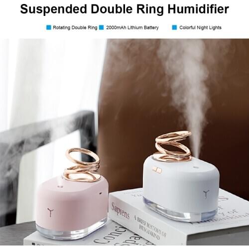 Suspended Double Ring Humidifier Aromatherapy Diffuser Car Humidifier Ultrasonic Air Humidifier USB Mini Sprayer LED Light New