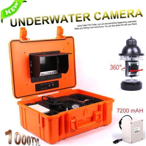 ViewEye CCD 1000TVL 360 Degree Underwater Rotating Fishing Camera Kit 8pcs White LED 10pcs IR LED 7" TFT Color LCD Fish Finder