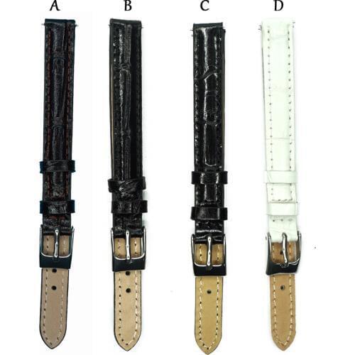 10mm Italian Alligator Calfskin Genuine Leather Watch Band Black Brown White Watch Strap Small Size for Women Steel Buckle Long