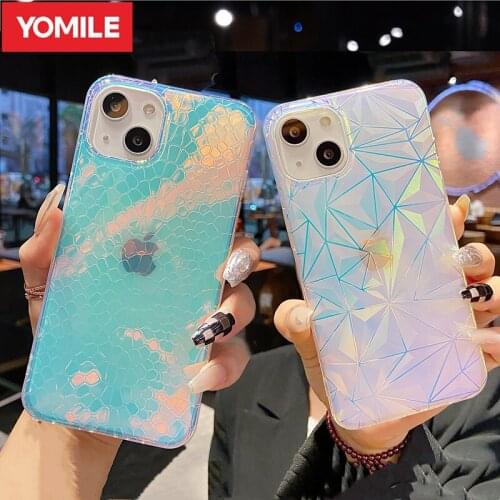 Luxury Gradient Laser Aurora Case For iPhone 13 12 11 Pro Max XR X XS 7 8 Plus SE 2020 Shining Diamond Carbon Fiber Line Cover