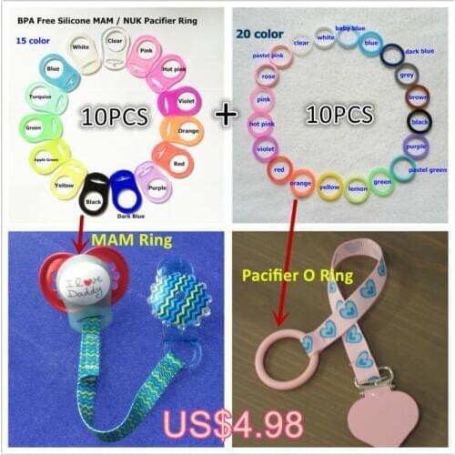 BPA Free Silicone Baby Pacifier Nursing Chain Holder Napkin Adapter Dummy MAM O Rings 10pcs mam ring + 10pcs o ring