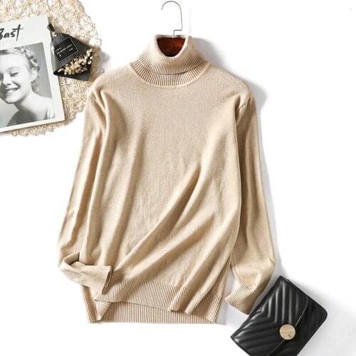 Shiny Lurex Casual Thick 2021 Autumn Winter high-neck oversize Sweater Pullover Women warm chic female loose Basic Sweaters