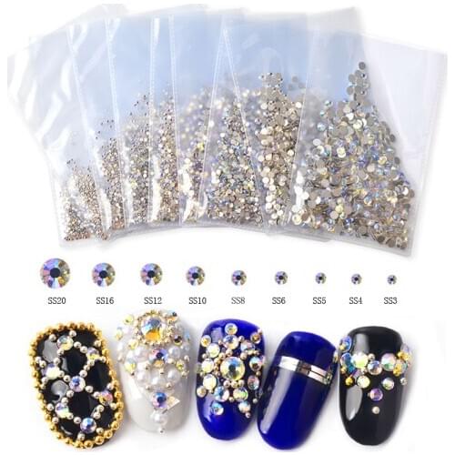 1pack Charm (SS3-SS20) Crystal Flat Nail Art Rhinestone Decorations Glitter Gems 3D Starry AB Color Manicure Books Accessory