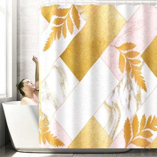 Bathroom Shower Curtain Marble Leaf Print Waterproof 180*180cm Shower Curtain
