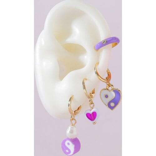Y2K Jewelry 4pcs Purple Heart Yin Yang Earrings for Women Punk Fashion Vintage Earrings Set Charms 90s Aesthetic Gifts New