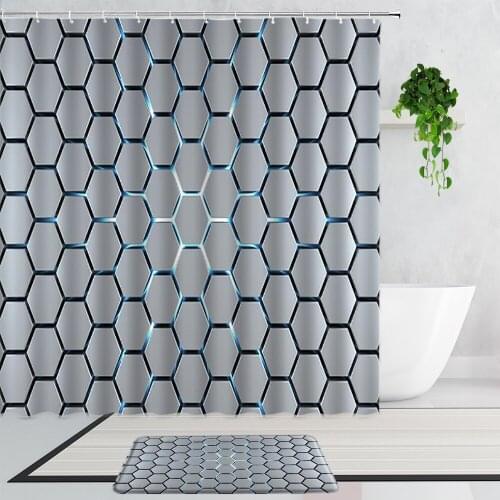 3D Simple Lattice Shower Curtains Nordic Geometric Art Home Decor Bathroom Bath Curtain Set Non-Slip Carpet Mats Bathtub Screen
