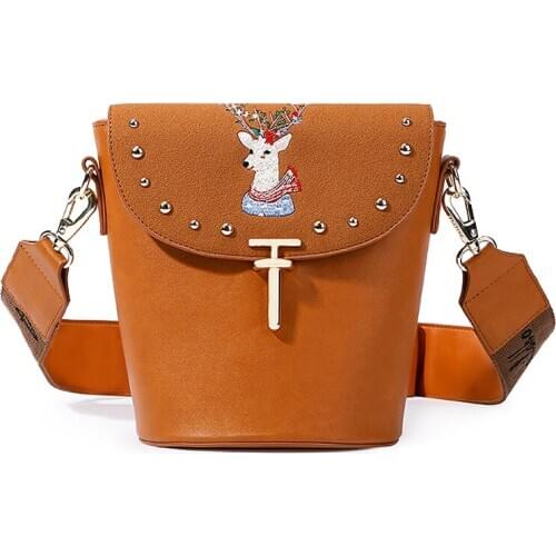 WOMENS Bag New Style Retro Bucket Bag Versatile Shoulder Bag Broadband Embroidered Shoulder Bag Suede Crossbody Bags for Women