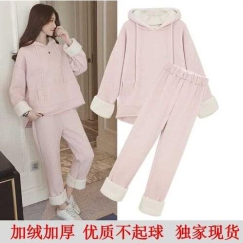 Two-piece Autumn and Winter Clothes Korean Version of The Hooded Sweater and Velvet Suit Womens Tracksuit