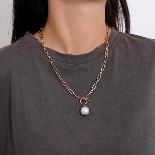 Imitation Pearl Pendant Charm Necklace for Women Link Chain Long Necklaces Female 2020 Fashion Jewelry Gold Silver Color