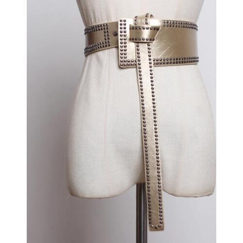 Womens runway fashion rivet pu leather punk Cummerbunds female Dress Corsets Waistband Belts decoration wide belt R2406