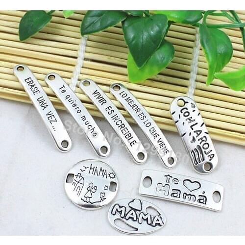 100pcs/lot Mixed Styles Antique Silver Spanish Connectors Pendant Tibetan silver Bracelet Clasps Beads 20-50mm (K00791)