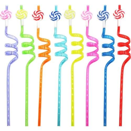 24pcs Rainbow Lollipop Straw Reusable 10.4 Inches Curved Drinking Straws Wedding Beach Party Bar Supplies Mixed Colors Straw