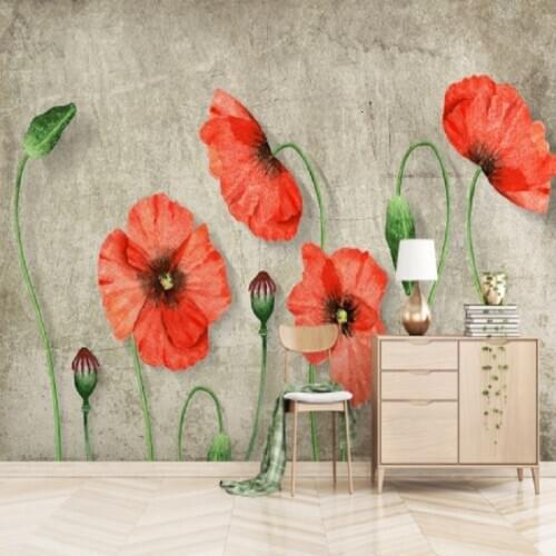 European Style 3D Red Flower Background Mural Bedroom Living Room 3d Wall Photo Mural Wall Fresco 3d Mural Home Decor