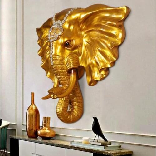 3D Sculpture Animal Elephant Head Wall Decor Artificial Ornament Home Decoration