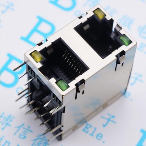 50Pcs/Lot Rj45 1*2 Double Socket Connectors With Double Light Network Socket 90 Degrees 59-2 X1 / Tape Screened With Lamp