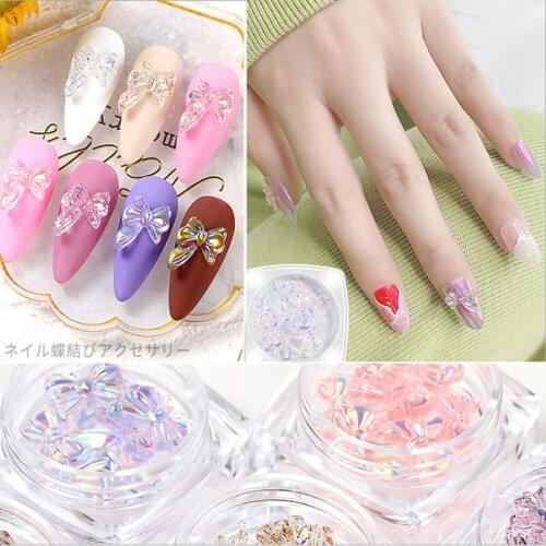 8 Pcs 3D Crystal Butterfly Nail Accessories Aurora Seven-color Bow Small Fresh Wind Japanese Nail Art Decoration