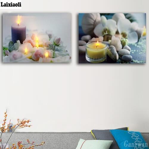 Diamond embroidery Relaxing spa zen stones wellness candles Orchid Flowers cross stitch diamond painting full drill mosaic 2 pcs