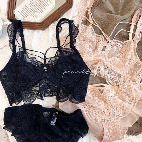 Plus Size Push Up Bra Sexy Embroidery Lace Bras Intimate Brassiere Underwire Cross Bralette For Women Underwear Lingerie Suits