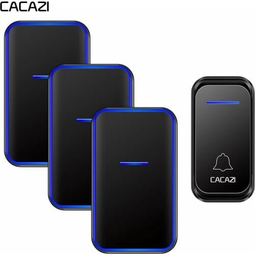 CACAZI Intelligent Home Welcome Wireless Doorbell Waterproof 1 Button 3 Receiver 300M Remote LED Light Door Bell Wireless Chime
