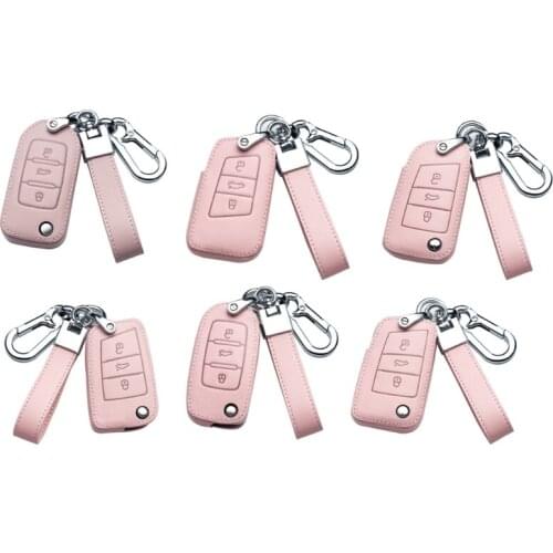 Pink Leather Car Key Case Cover Full Cover Protection Suitable for Vehicle Remote Control Key Protection Tools