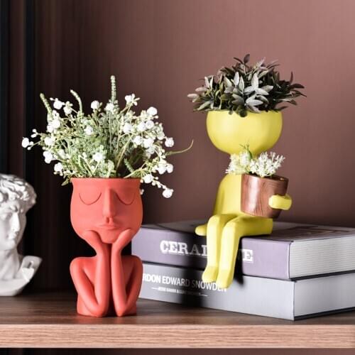 Humanoid Resin Flower Pot Simulation Art Sculpture Desktop Flowerpot Decoration Table Vase Landscape Decor