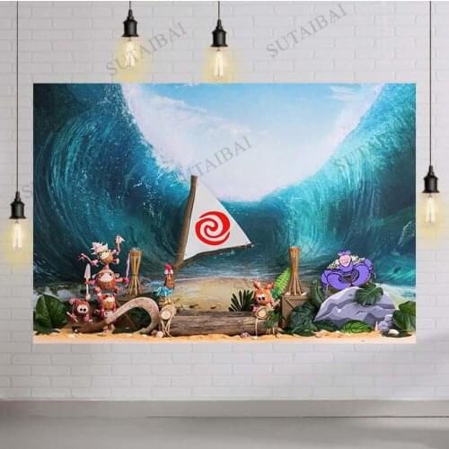 Baby Shower Polynesian Princess Custom Backdrop Baby Girl 1st Birthday Party Photo Background Decor Moana Banner Studio Shooting