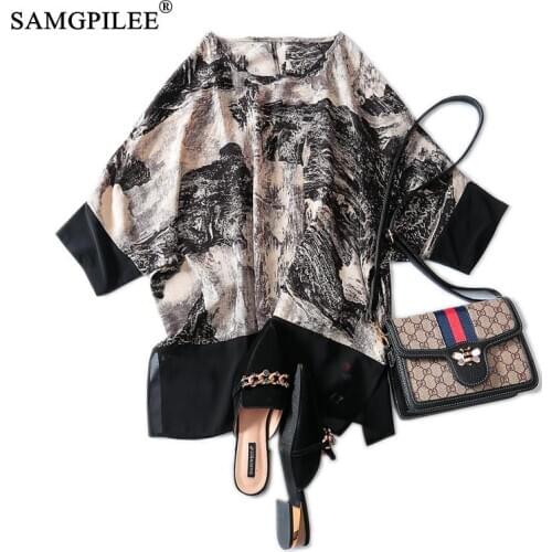 T Shirt For Women Casual Tops Plus Size Women Chiffon Short Sleeve Print Top Summer Female O-neck Batwing Sleeve Femme T-shirts
